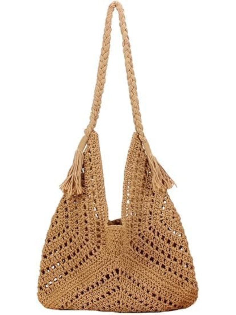 Boho Straw Bags For Women Large Woven Tote Bag Straw Beach Bag Shoulder Bags Pur